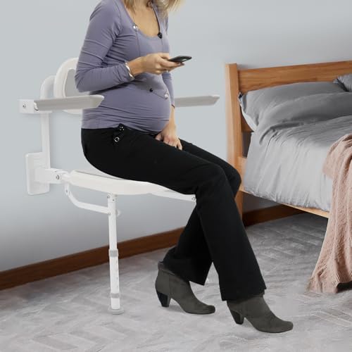 Folding Shower Seat Wall Mounted,18" W Adjustable Height Foldable Shower Chair with Armrests and Backrest Bath Stool Supports 264lbs for Adults Seniors Disabled Home Care