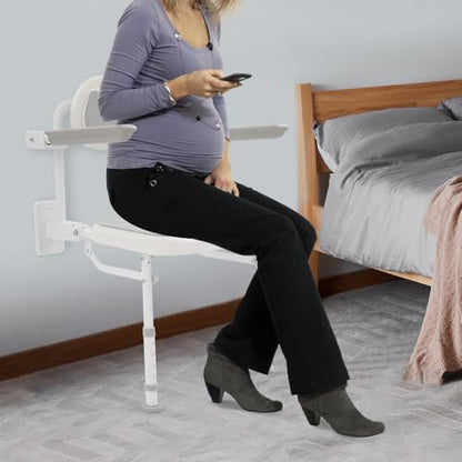 Folding Shower Seat Wall Mounted,18" W Adjustable Height Foldable Shower Chair with Armrests and Backrest Bath Stool Supports 264lbs for Adults Seniors Disabled Home Care