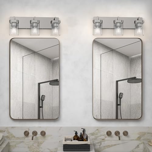 3-Light Bathroom Light Fixtures, Brushed Nickel Vanity Lights for Bathroom, Kitchen, Living Room, Modern Bathroom Vanity Lights with Clear Glass Shades - color: Brushed Nickel, size: 3 Light