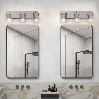 3-Light Bathroom Light Fixtures, Brushed Nickel Vanity Lights for Bathroom, Kitchen, Living Room, Modern Bathroom Vanity Lights with Clear Glass Shades - color: Brushed Nickel, size: 3 Light