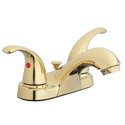 Two-Handle Centerset Bathroom Sink Faucet, Polished Brass | 1.2 GPM Flow, 3-Hole Install, Drip-Free Cartridge, Pop-Up Drain, WaterSense Certified, Double Handle Bathroom Sink Faucet - color: Polished Brass