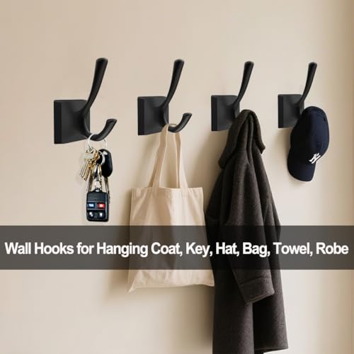 TOFIIGREM Black Wall Hooks - Coat & Towel Hooks (4 Pack, Heavy Duty, Modern Style) - size: "Cylindrical" Shape 4 Pack