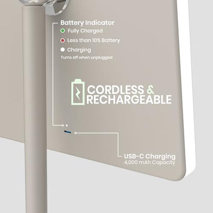Orbit LED Vanity Mirror with Lights, 7X/1X Magnification, Dimmable & USB-C Rechargeable Tabletop Mirror - Soft Stone - color: Soft Stone