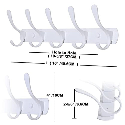 SKOLOO Coat Rack Wall Mount White- Modern, Metal Wall Coat Rack with 5 Hooks, Sturdy Wall Mounted Coat Hooks for Hanging Coat, Jacket, Clothes, Hats - color: White