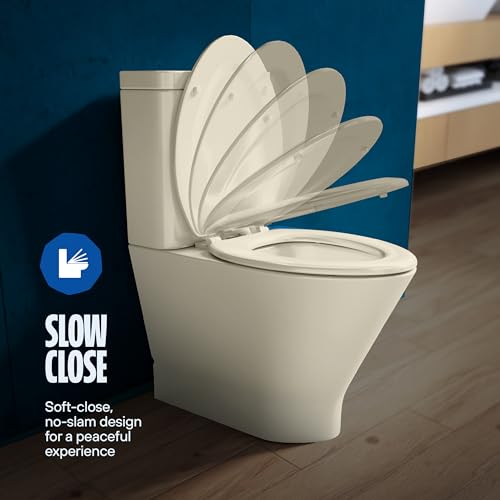 HIGHCRAFT Premium Elongated Toilet Seat with Slow-Close Design & Adjustable Hinges - Molded Wood Toilet Seat - Fits Standard Elongated Toilets - Oval Seat in Bone/Beige - color: Bone, size: Elongated