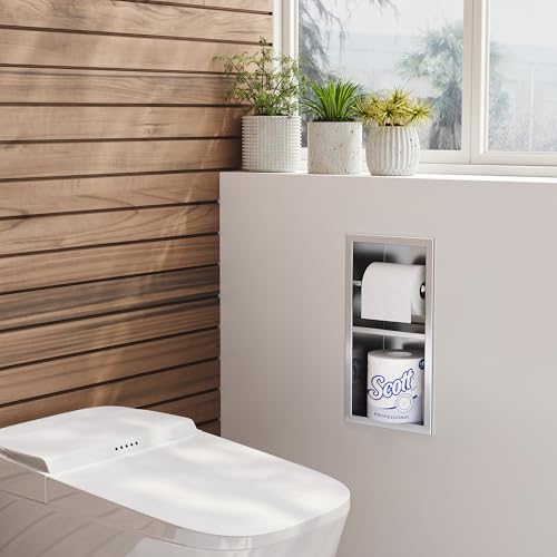 Neodrain Brushed Recessed Toilet Paper Holder,Dual Rolls | 304 Stainless Steel,Rustproof & Durable,Space-saving,Recessed double roll tissue holder for Bathroom & RV - color: Brushed, size: 6X12In