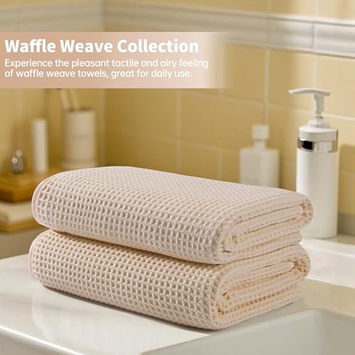MICROFI New Microfiber Waffle Bath Towels, 2 Pieces, Oversized, Soft, Absorbent, Fast Drying, Lint Free 430 GSM (30''x60''/76cm x 152cm) - color: Champagne