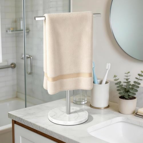 STWWO Hand Towel Stand, 11~18.8IN Adjustable Marble Base Brushed Nickel | for Bathroom, Kitchen & Countertop, T-Shape, Stainless Steel, with Sturdy Base - color: Brushed Nick(marble)