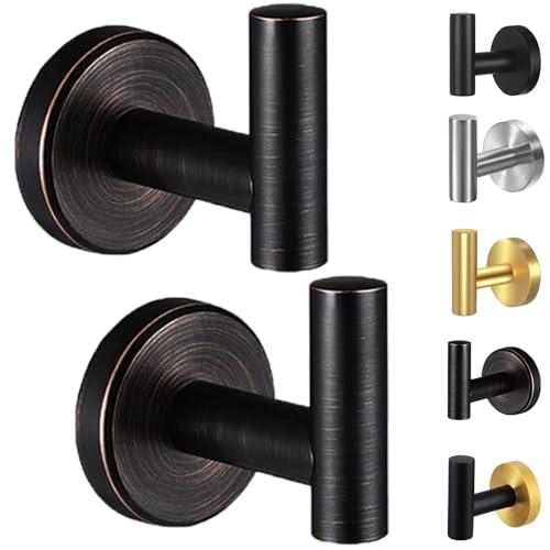 Kruodop Towel Hooks for Bathroom,2 Packs Wall Mount Towel Holder, Bronze Matte Wall Robe Hook,Stainless Steel Heavy Duty Door Hanger Towel Hook for Kitchen, Bedroom,Hotel,Pool,Coats - color: 2pcs broneze