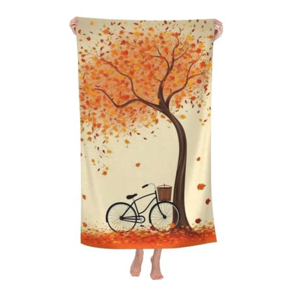 Tree Autumn Falling and Bicycle Bath Towel Super Absorbent Beach Towels Microfiber Bathroom Towel 32 x 52 Inch - color: Tree Autumn Falling and Bicycle