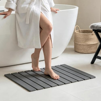 Foldable Stone Bath Mat 60x39cm | Quick-Dry Diatomaceous Earth Bath Rug with PVC Anti-Slip Base | Bathroom, Kitchen, Pet-Friendly Water Absorbent Mat - color: Grey