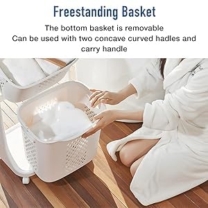 Japard Rolling Laundry Hamper Ultra Slim 22.9 Gal, 4 Sorter Vertical Stackable Baskets with Wheels for Small Space, Dorm, Closet, Bathroom, Easy Assembly White Gray - size: 4 Tier