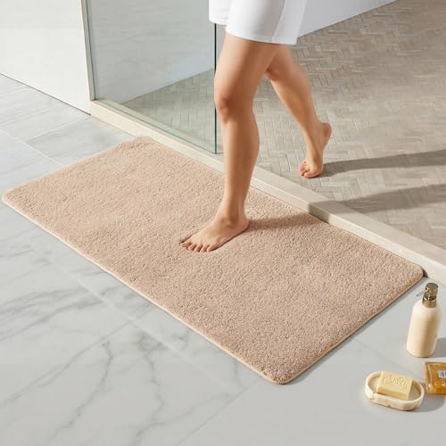 TYUU Beige Bathroom Rugs, Ultra Soft Bath Rugs Non Slip Washable, Super Absorbent Quick Dry Bath Mat with Rubber Backing for Bathroom Floor, Shower, or Sink, Beige 24" x 48" - color: Beige, size: 24" x 48"