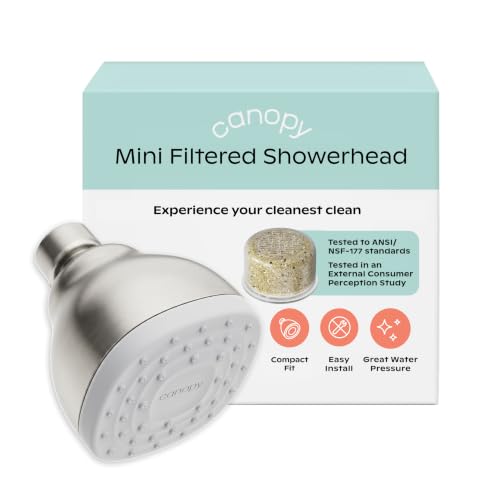 Canopy Mini Filtered Shower Head - Compact Filter for Hard Water - Nickel - color: Nickel, size: Mini