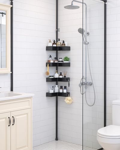 Kitsure Tension Pole Shower Caddy - Adjustable Corner Shower Shelf with Metal Baskets, Rust-Resistant Bathroom Shower Organizer, No-Drill Installation, (Adjustable Height: 34.2-114.1 in), W 7.5 in