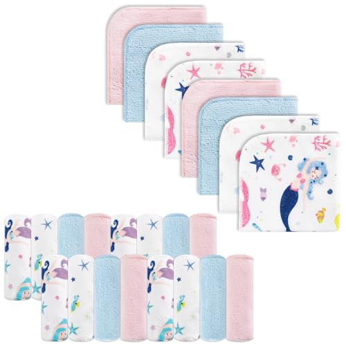 Baby Washcloths, 24Pack Baby Wash Cloths Extra Soft & Ultra Absorbent, Baby Towels and Washcloths Face Towels for Unisex Boys Girls Body, Washclothes Gentle on Sensitive Skin, 9x9 Mermaid - color: Mermaid