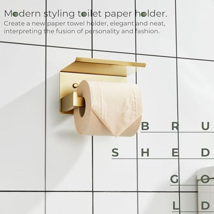 KOKOSIRI Toilet Paper Holder with Shelf Toilet Roll Holder for Bathroom Restroom T-304 Stainless Steel Wall Mounted, Gold Finish, B2010BG - color: Brushed Gold, size: With Shelf(1 Pack)