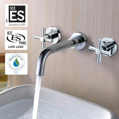 SUMERAIN Wall Mount Bathroom Sink Faucet, Chrome | 2 Cross Handles, Modern, Rough-in Valve Included, 360°Swivel Spout - color: Chrome