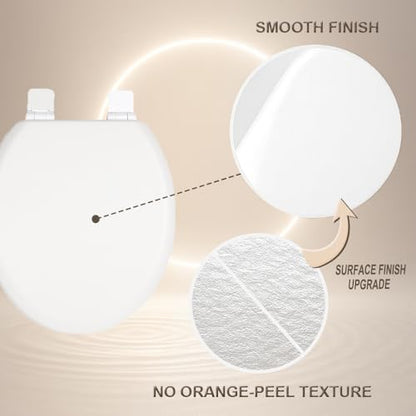Toilet Seat, Slow Close, Soft Touch, Ultra-Smooth Matte Finish (No Orange-Peel Texture), Premium Moulded Wood, Quick Release, White, PIKLiDS (Round) - size: Round