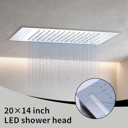 AYIVG Ceiling Mount 20x14 Inch Rainfall Shower System With 6 On Off Body Jets 3 Way Diverter Shower Faucet And Handheld Shower Heads Temperature Display Set (Chrome) - color: Chrome