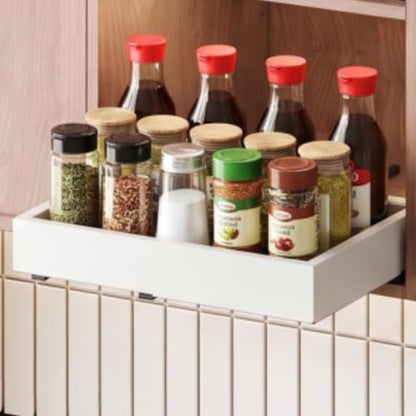 Fokyfok Pull out Cabinet Organizer,Expandable,Upper Cabinet,Kitchen | 11"–18"Wx10"–13"D,No Drill,Pull out Drawers,Cabinet Drawer Slide out,Roll out Shelves,Pantry,Bathroom,Adhesive,Adjustable,1PC - size: 11"-18"W X 10"-13"D