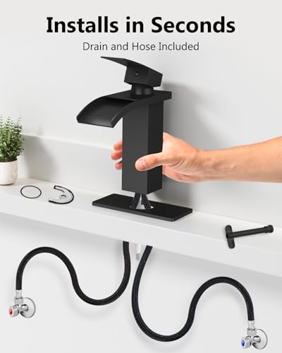 Matte Black Waterfall Bathroom Faucet 1-Handle Vanity Faucet | Stainless Steel Modern Bathroom Sink Faucet,Pop-Up Drain, Supply Lines 6-in Deck Plate, 1- or 3-Hole, NSF Certified - color: Black