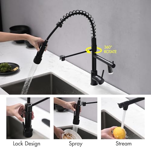 AIMADI Kitchen Faucet,Black Kitchen Faucet,Commercial Pull Down Sprayer | Single Handle Single Hole Spring Kitchen Sink Faucet,Matte Black - color: Matte Black, style: with LED Sprayer