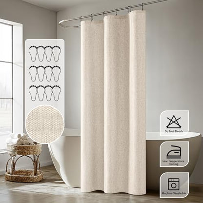 ANRODUO Cream Beige Linen Textured Fabric Shower Curtain Set - W36xL72 | Farmhouse Shower Curtain with 6 Metal Hooks, Waterproof Heavy Duty, Button Hole Design, Machine Washable for Bathroom - color: Cream, size: 36"W x 72"L (Pack of 1)