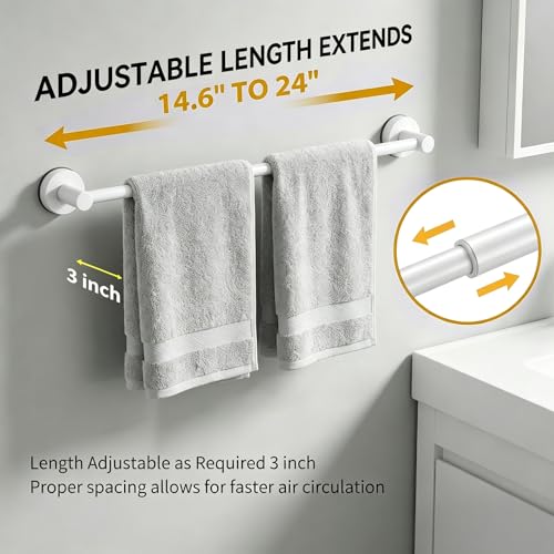 Towel Racks for Bathroom Suction Cup Towel Bar 14.6-24in Adjustable | No Drill Bathroom Towel Holder, Stainless Steel Construction, Heavy Duty Wall Mounted (white) - color: White