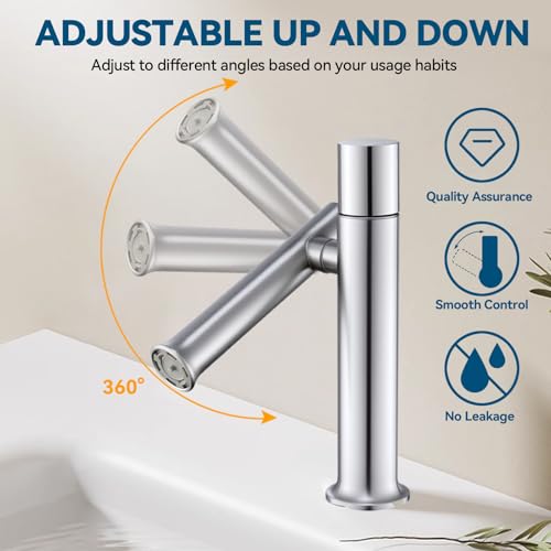 360° Rotatable Bathroom Sink Faucet, Bathroom Faucets 1 Hole 2 Water Outlet Modes, Single Handle Bathroom Faucets with Hot and Cold Hoses - color: Nickel