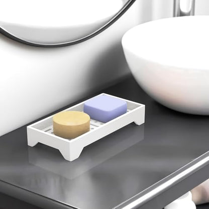 NiHome Self Draining Acrylic Soap Dish Fit for Kitsch, Durable Bathroom & Kitchen Soap Holder with 360° Airflow, Elegant Slotted Design to Keep Soap Bars Dry & Free from Residue, Easy to Clean (White) - color: White