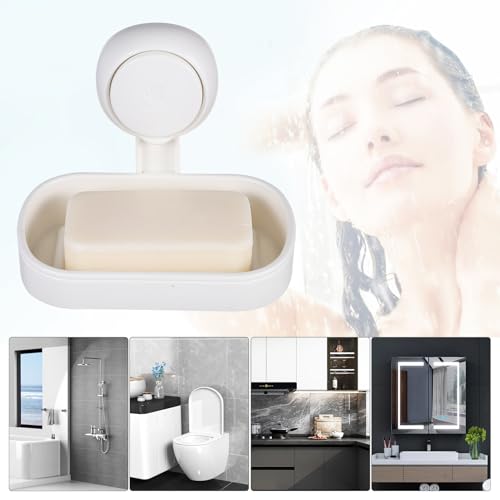BESPORTBLE Self-draining Double Soap Dish with Strong Suction Cup for Shower Wall Mount Multi-Functional Soap Holder Tray with Efficient Water Drainage Easy Install Bathroom Organizer
