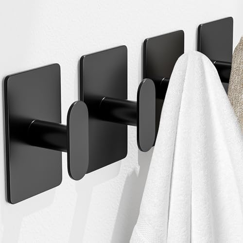 pickpiff Adhesive Towel Hooks: 20LB Extra Strong Wall Hanger, Black 4 Pack - color: Black, size: 4 Pack