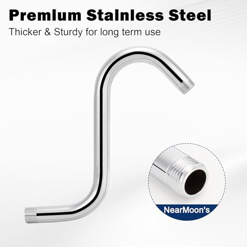 NearMoon S Shaped Shower Head Riser Arm, Shower Extender Arm with Flange, Standard 1/2" Connection- Bathroom Accessory (8 Inch, Chrome) - color: Chrome, style: 8 Inch