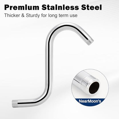 NearMoon S Shaped Shower Head Riser Arm, Shower Extender Arm with Flange, Standard 1/2" Connection- Bathroom Accessory (8 Inch, Chrome) - color: Chrome, style: 8 Inch