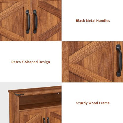 Bathroom Cabinet with Double Barn Doors – Wall Mounted Medicine Cabinet over Toilet with Adjustable Shelf & Drawer, 25" Wide Hangging Storage Cabinet for Bathroom, Kitchen, Laundry, Entryway Brown - color: Brown