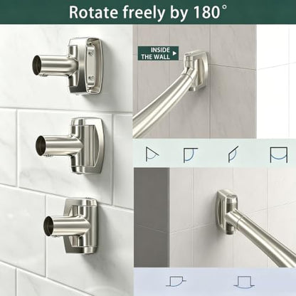 Brushed Nickel Curved Shower Curtain Rod for Bathroom 33-78 In Adjustable Rounded Shower Rod, RustProof Stainless Steel Non-Slip Bowed Shower Rods for Bathtub, Stall Extra Shower Space Need Drilling - color: Brush Nickel