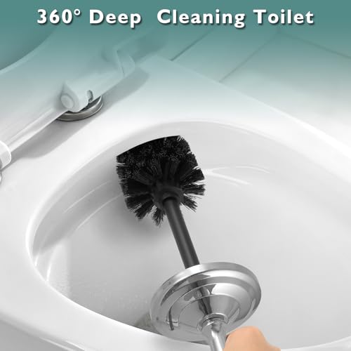 Chrome Toilet Brush and Holder Set，Toilet Bowl Brush and Holder | Heavy Duty Toilet Brush for Bathroom, Stainless Steel Toilet Cleaner Brush,Deep Cleaning,Space Saving,Covered Brush - color: Chrome