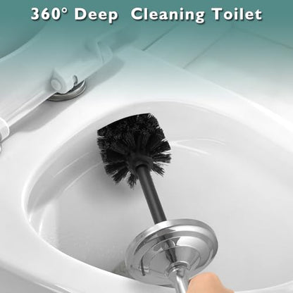 Chrome Toilet Brush and Holder Set，Toilet Bowl Brush and Holder | Heavy Duty Toilet Brush for Bathroom, Stainless Steel Toilet Cleaner Brush,Deep Cleaning,Space Saving,Covered Brush - color: Chrome