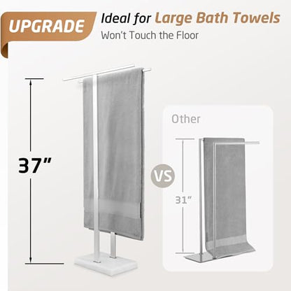 KES Standing Towel Rack, 37" H, 18/8 Stainless Steel & Marble Base Polished | Polished Finish, Equal-Height Rods, Heavy Base (8.23 Lbs), Anti-Slip Pads, Fits Towels Up To 70" - color: Polished Silver, size: 37" H (Equal-height)