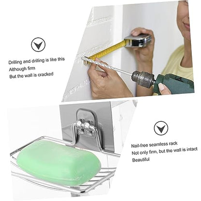 2pcs Double Layer Soap Drainer Wall Mount Soap Holder Stainless Steel Suction Cup Draining Easy Clean Bathroom Supplies