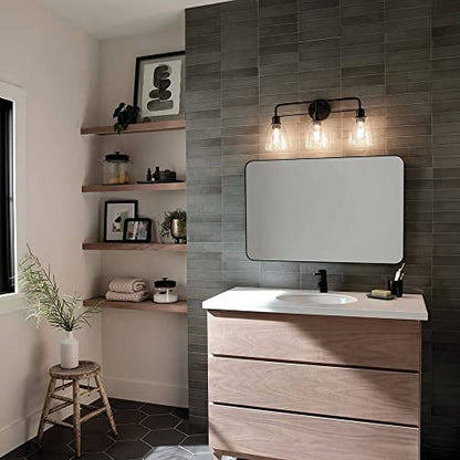 Kichler Meller 24.25" 3-Light Bathroom Vanity Light Fixture with Clear Glass Shades in Brushed Nickel, Industrial Modern Style Over Mirror (24.25" x 11.25" x 7"), 55102NI - color: Brushed Nickel, style: 3 Light