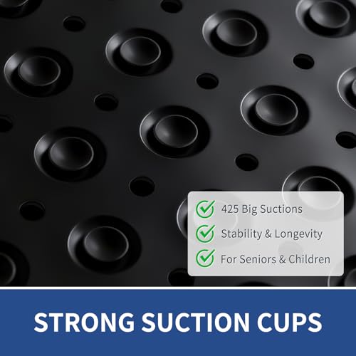 OTHWAY Extra Large Shower Mat 47"x 32", TPE Non Slip Shower Mat for Shower Stall, Inside Walk in Shower Mats with Drain Holes Suction Cups, Anti-Slip for Elderly (Black) - color: Black
