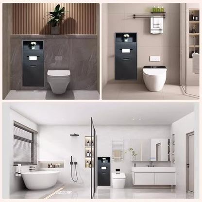 Stainless Steel Recessed Shower Nich with Built-in Trash Can(25.4X11.2IN) | Waterproof Bathroom Niche Toilet Paper Toiletries Storage Rack for Kitchen Living Room Bedroom Hotel Residential - color: Black