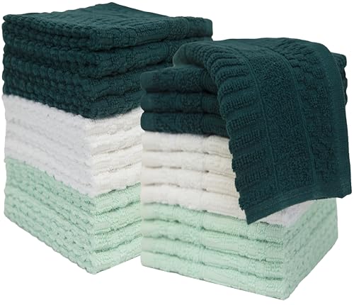 PH Pleasant Home Diamond Wash Cloths Set - 12 Pack (12” x 12”) – 509 GSM - 100% Ring Spun Cotton Wash Cloth - Super Soft and Highly Absorbent Face Towels (Green, White & Mint) - color: Green, White & Mint, style: Diamond