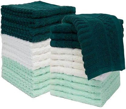 PH Pleasant Home Diamond Wash Cloths Set - 12 Pack (12” x 12”) – 509 GSM - 100% Ring Spun Cotton Wash Cloth - Super Soft and Highly Absorbent Face Towels (Green, White & Mint) - color: Green, White & Mint, style: Diamond