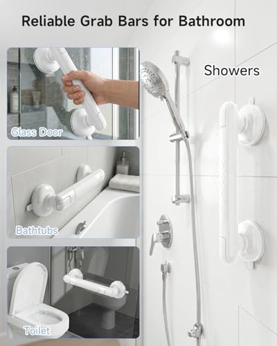 Upgraded Suction Shower Handle with Anti-Slip, 2 Pack Grab Bars for Shower and Bathroom, Heavy Duty Removable Safety Grip Handrails Grab Bars for Bathtubs, No Drilling & Waterproof, White - color: White