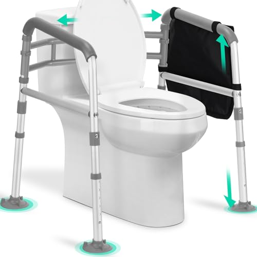 Foldable Toilet Safety Rails & Adjustable Frames for Seniors | Height & width adjustable to fit most toilets. Secure handles & suction cups provide maximum safety for the disabled elderly. - color: Gray
