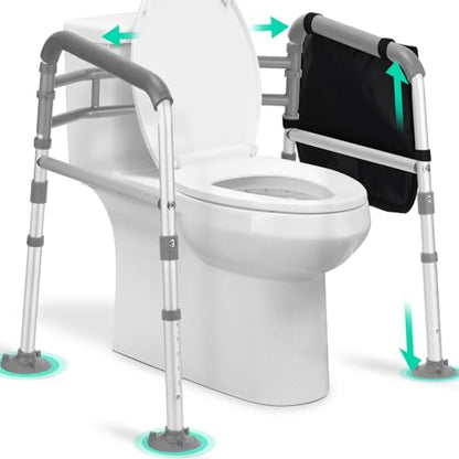 Foldable Toilet Safety Rails & Adjustable Frames for Seniors | Height & width adjustable to fit most toilets. Secure handles & suction cups provide maximum safety for the disabled elderly. - color: Gray
