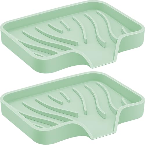 2PCS Self Draining Soap Holder,Spofit Silicone Soap Dish, Suitable for for Kitchen, Bathroom, Shower, Bath Tub,Soap Container (Light Green) - color: Light Green
